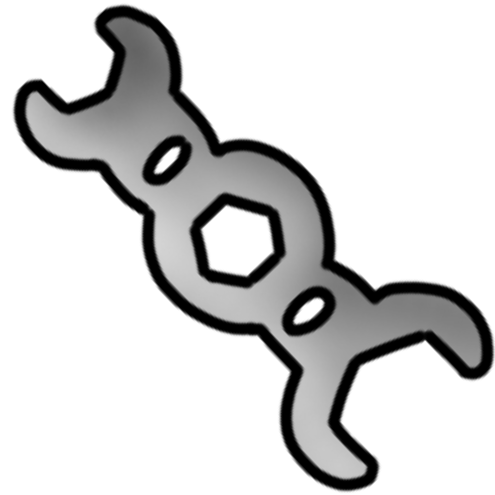 A light grey metal dual-sided wrench-like tool used for quad skates. It is vaguely crab shaped.